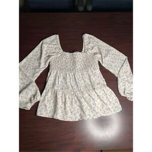 Paper Crane Smocked Floral Blouse- X-Small